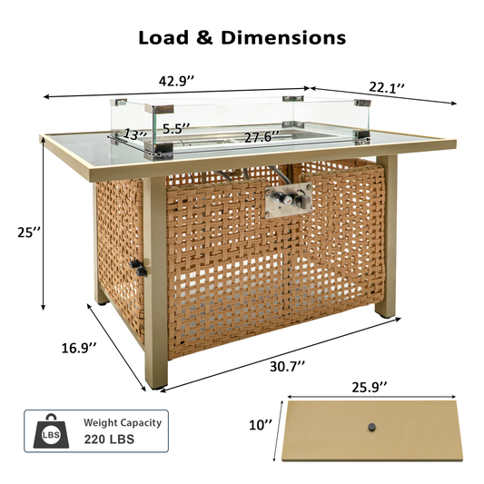 Propane Gas Outdoor Fire Table, 60,000 BTU - TimberFlare
