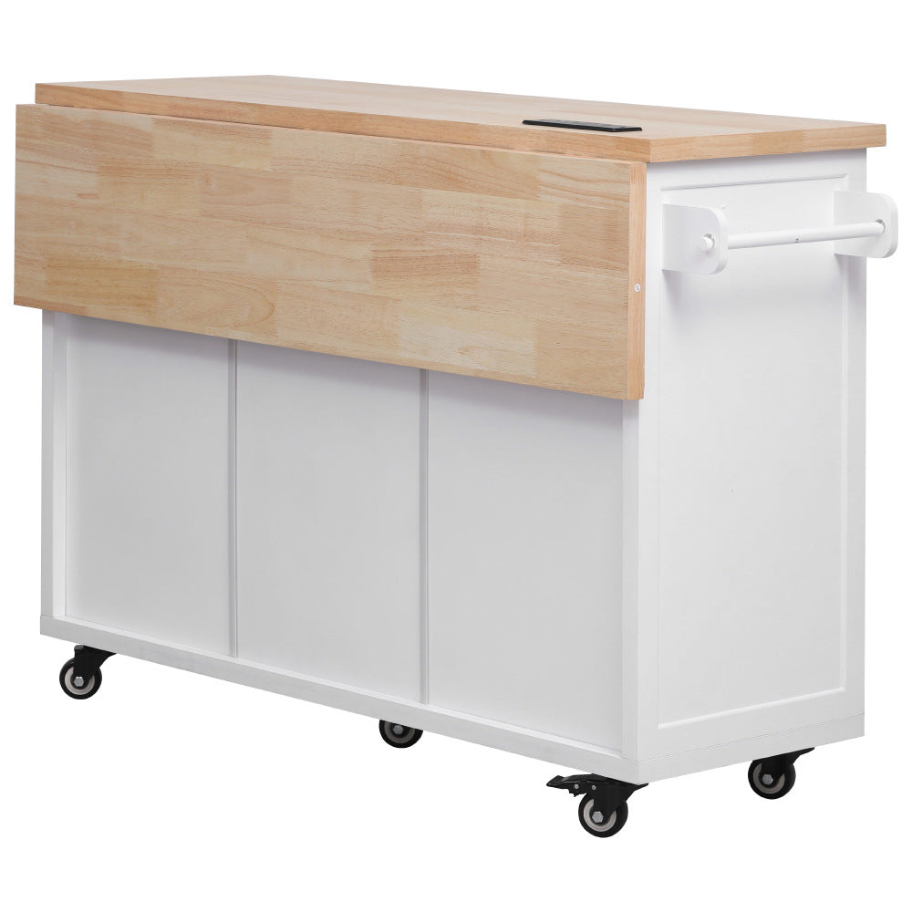 56.5" Rolling Kitchen Island with Charging - TimberFlare