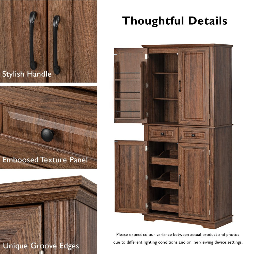 Walnut Pantry Cabinet with Pull-Out Shelves & Door Racks - TimberFlare