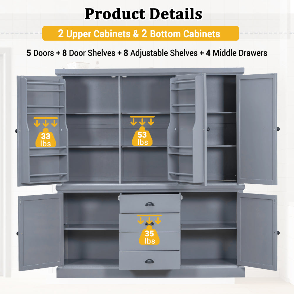 Farmhouse Pantry Cabinet, Ample Customizable Storage - TimberFlare