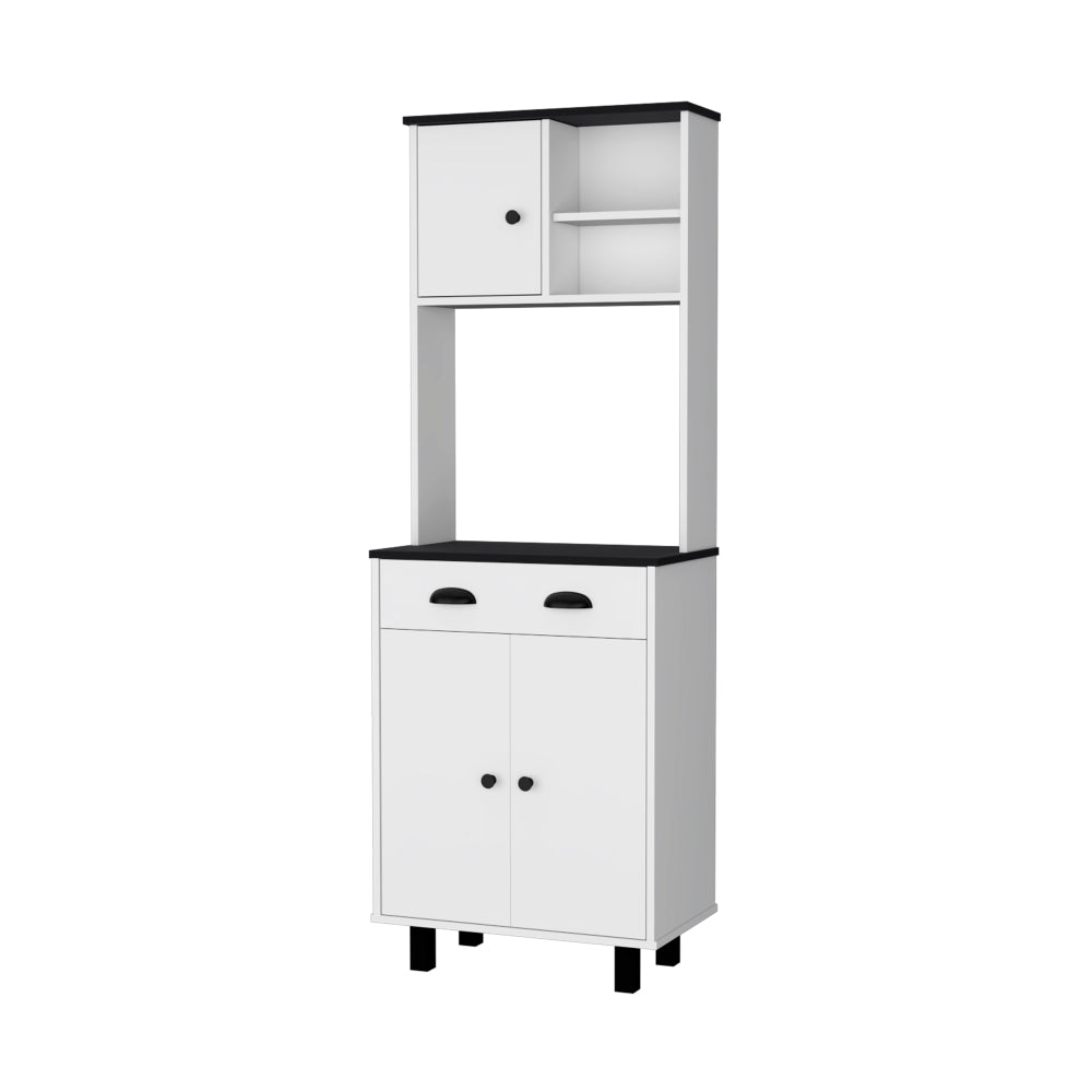 Two-Tone Kitchen Hutch with Microwave Shelf and Drawer - TimberFlare