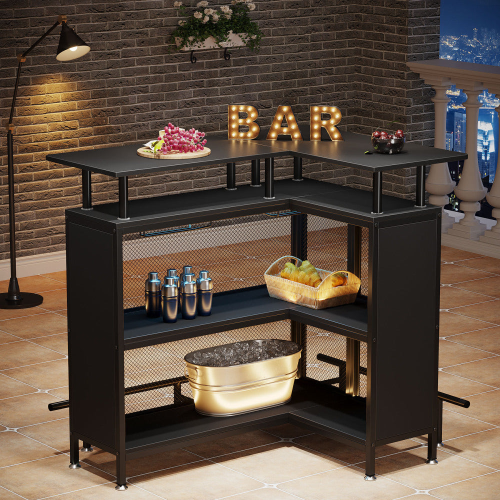 48-Inch Industrial L-Shaped Corner Bar Table - TimberFlare