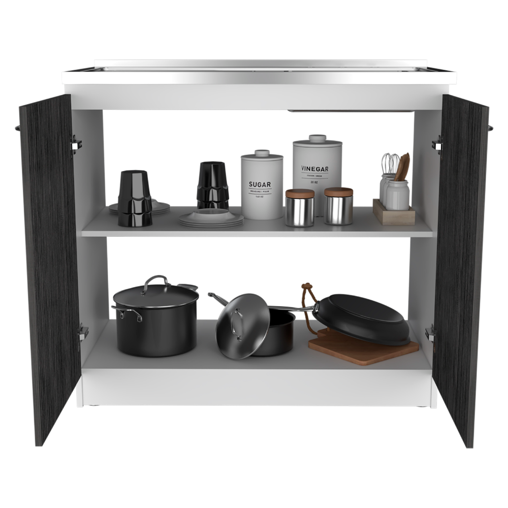 Bar Cabinet with Integrated Sink & Stainless Steel Top, Black - TimberFlare