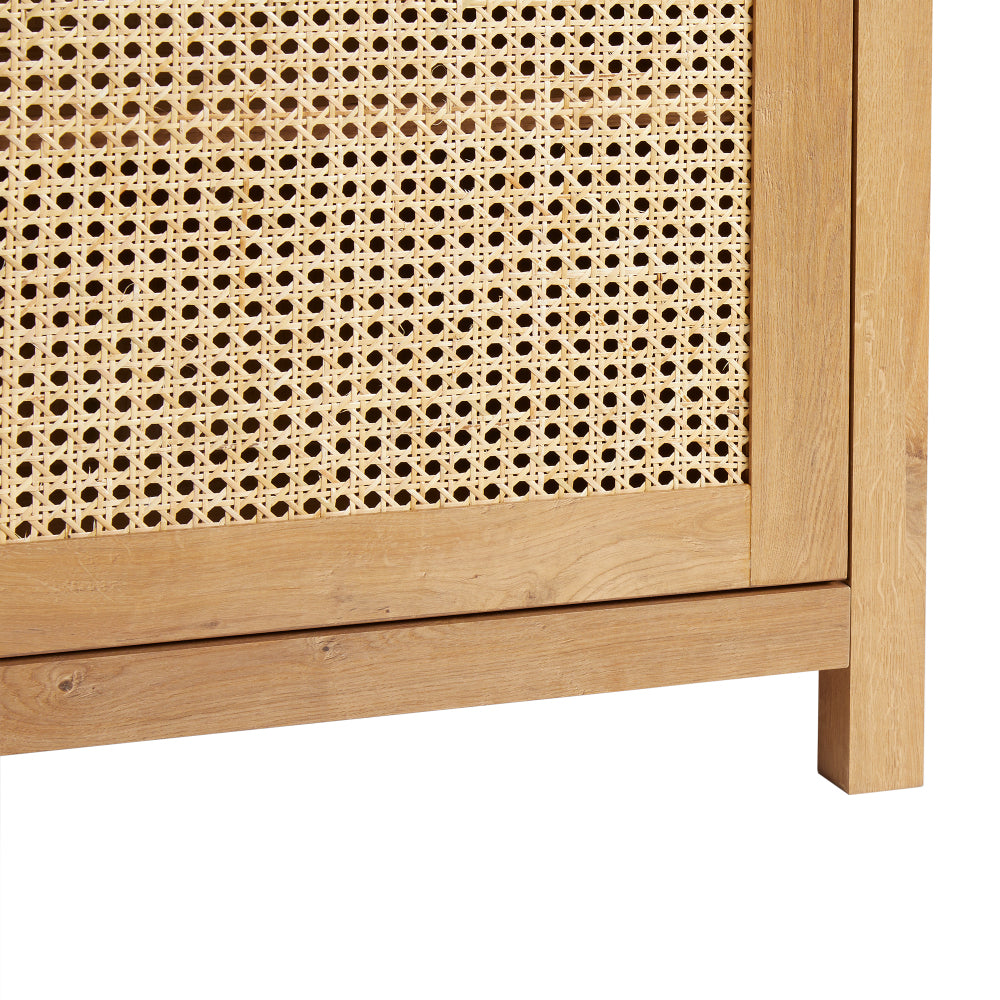 58″ Sideboard with Arched Rattan Doors and Open Shelves