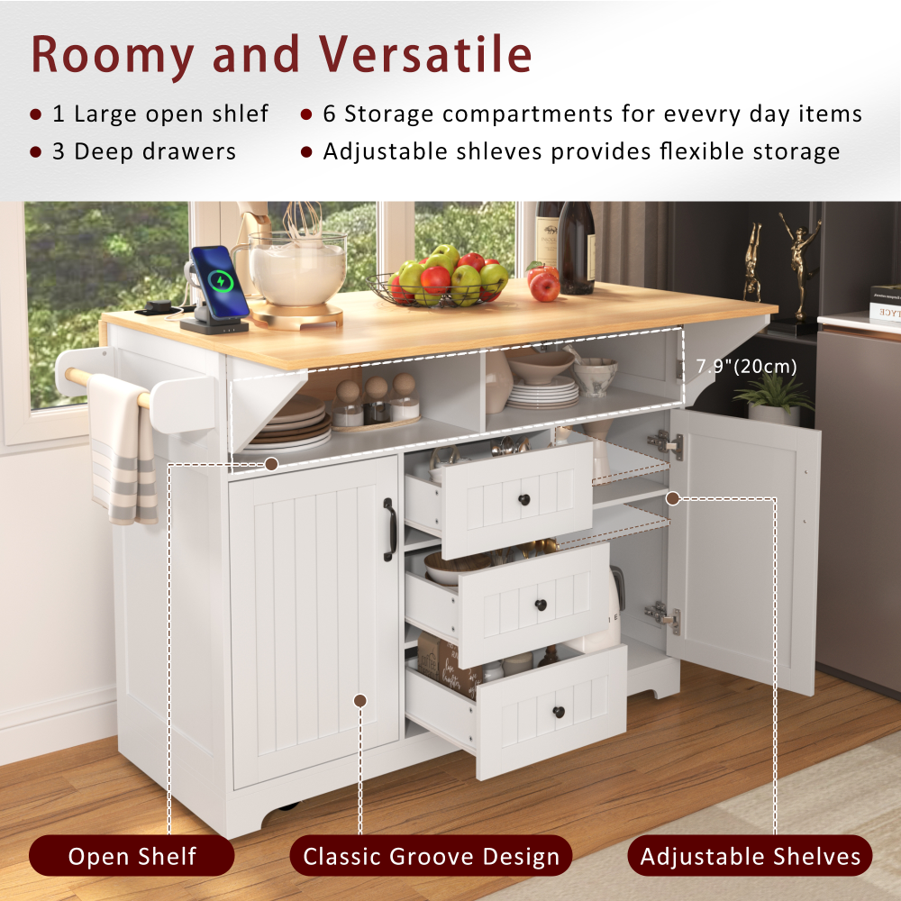 55.7'' Large Rustic Farmhouse Kitchen Island - TimberFlare