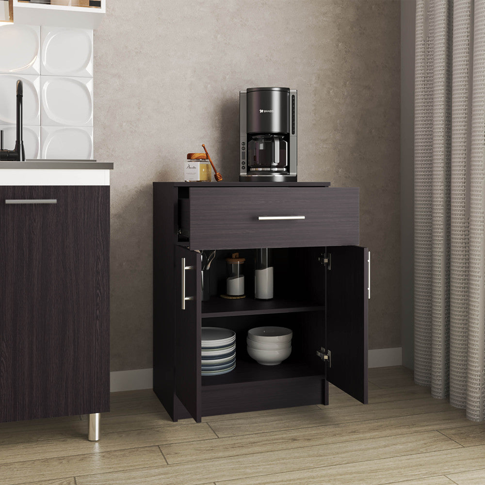 Black Wengue Small Bar Cabinet with Drawer & Shelves - TimberFlare