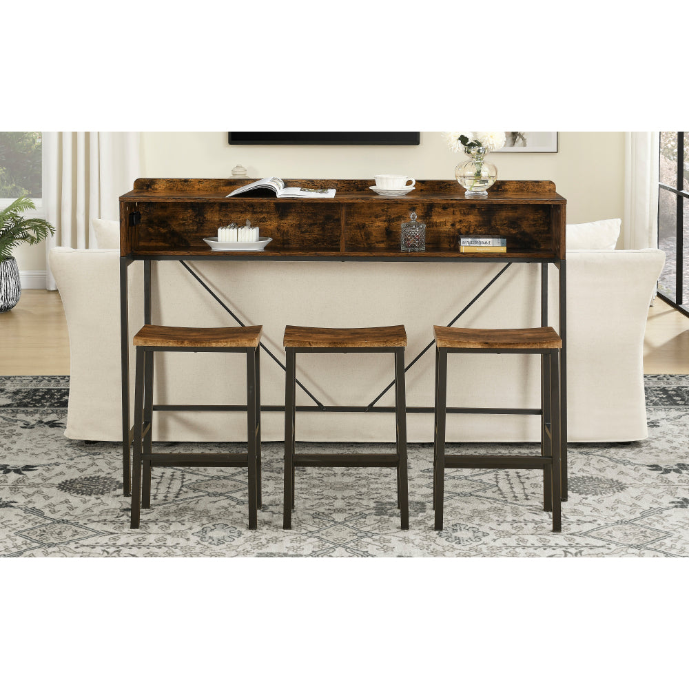59" Bar Table and Chairs Set with LED Lights, Power Outlets & Stools - TimberFlare