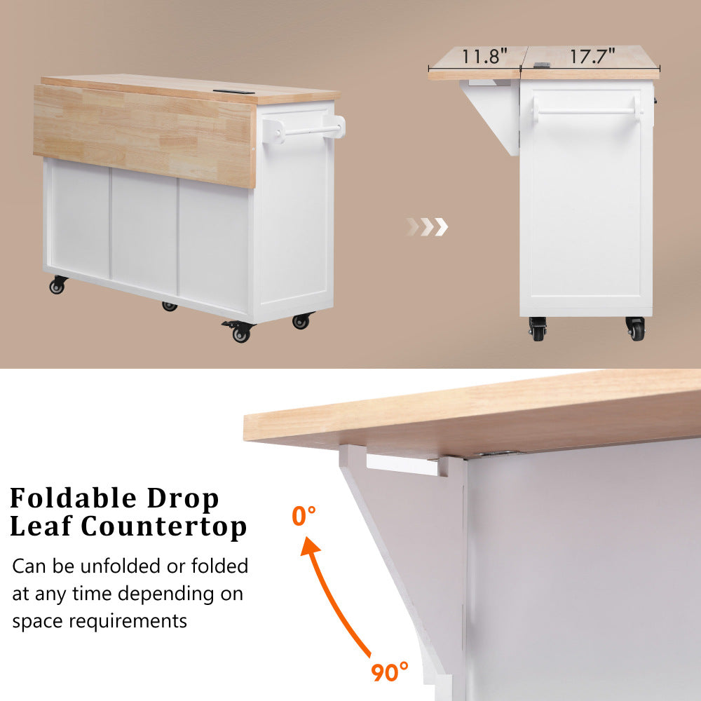56.5" Rolling Kitchen Island with Charging - TimberFlare