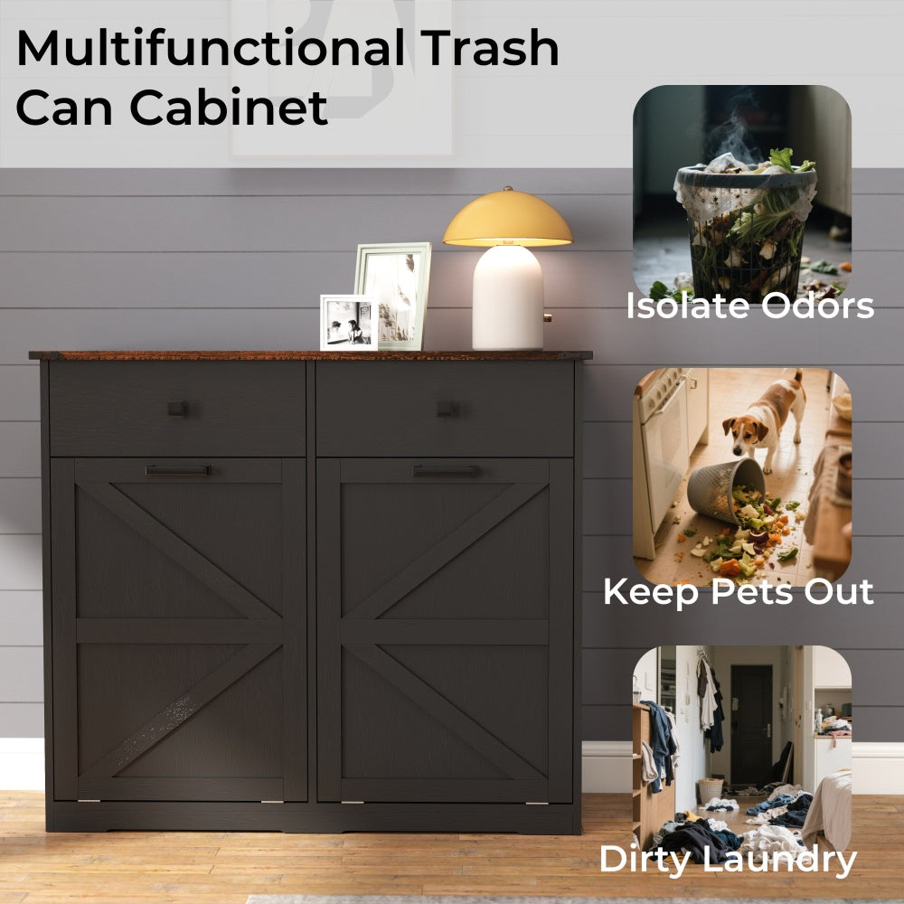 39-Inch Double Tilt-Out Trash Cabinet with Drawers - TimberFlare