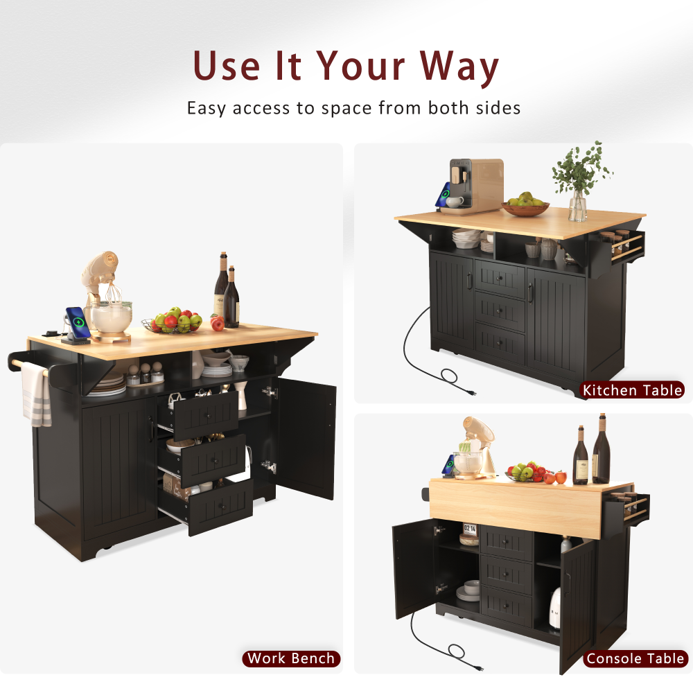 55.7'' Large Rustic Farmhouse Kitchen Island - TimberFlare