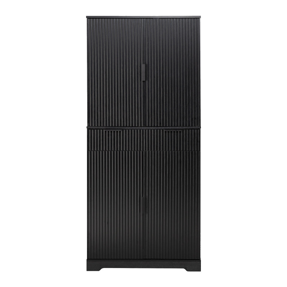 Fluted Black Pantry Cabinet with Pull-Out Trays - TimberFlare