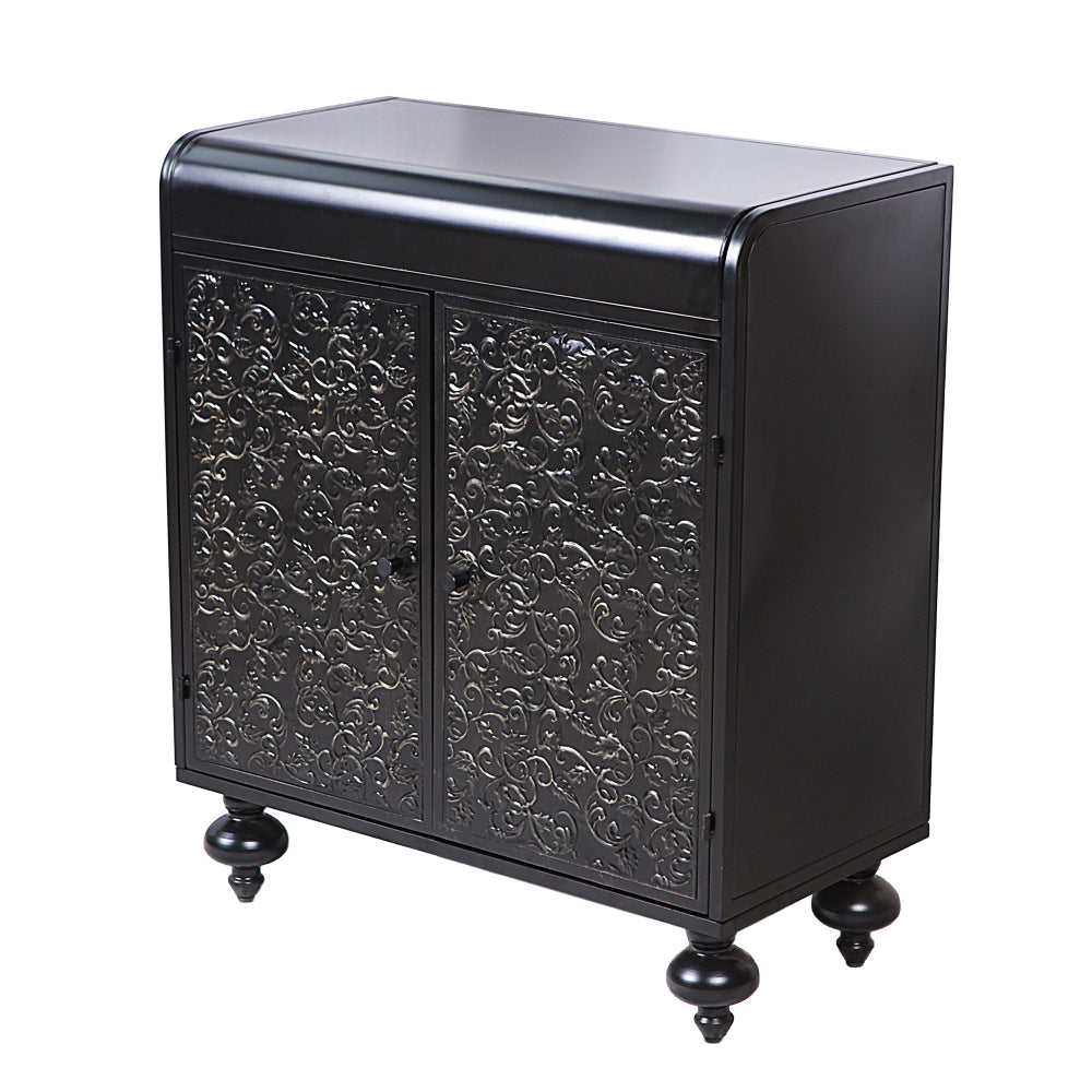 Black Steel Sideboard Cabinet with Turned Legs & Coffee Bar Storage - TimberFlare