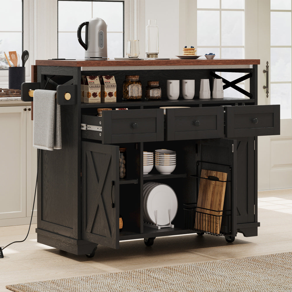 46.5 Rolling Kitchen Island with Drop Leaf & Charging - TimberFlare