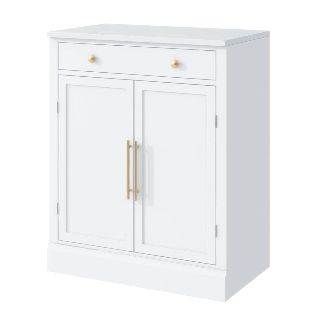 Modern Sideboard Cabinet with Faux Marble Top & Gold Accents - TimberFlare