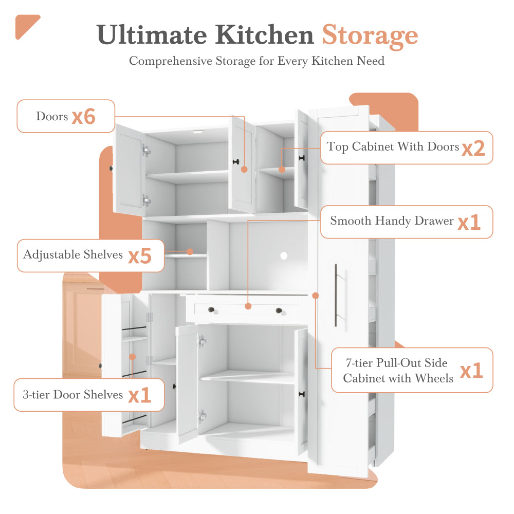 70'' Tall Pantry Buffet with Pull-Out Spice Rack - TimberFlare