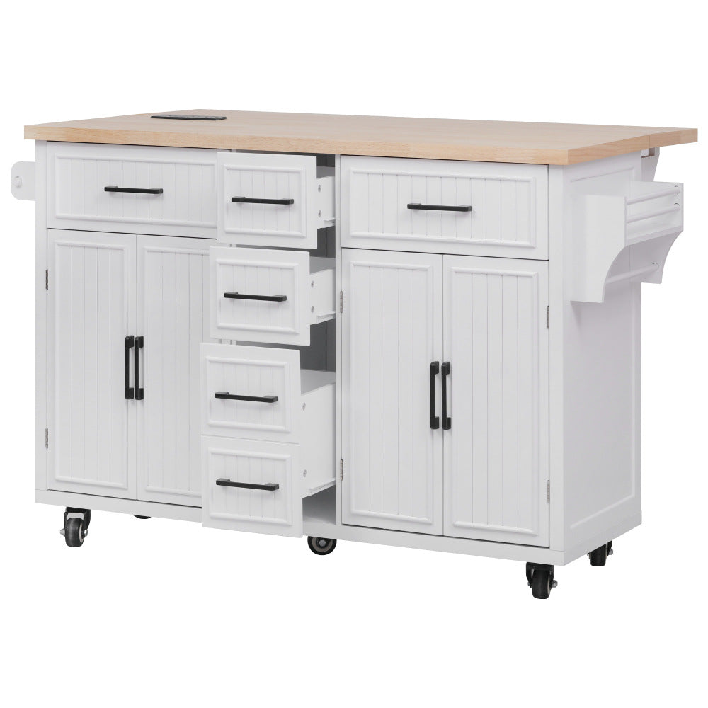 56.5" Rolling Kitchen Island with Charging - TimberFlare