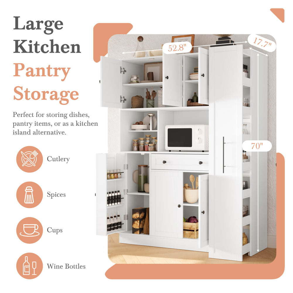 70'' Tall Pantry Buffet with Pull-Out Spice Rack - TimberFlare