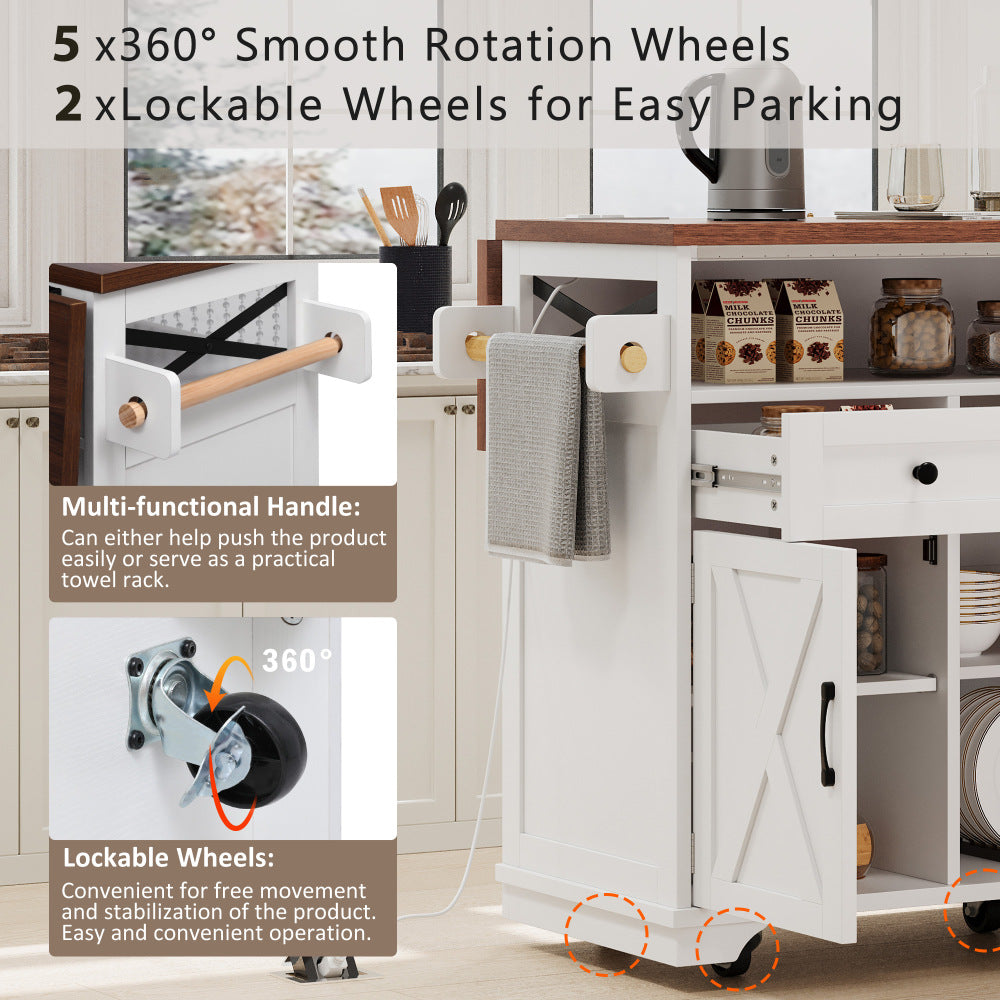 46.5 Rolling Kitchen Island with Drop Leaf & Charging - TimberFlare