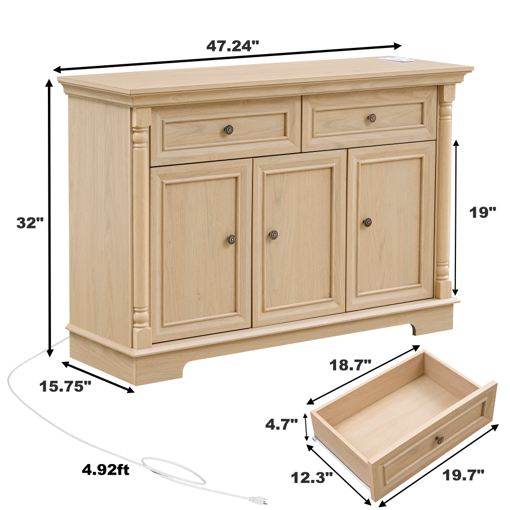 55″ Farmhouse Sideboard with Roman Column Detail, Wood