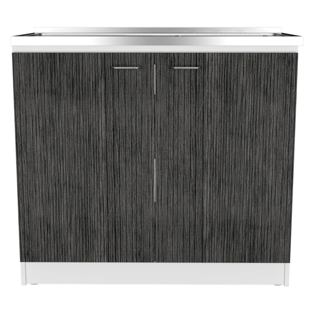 Bar Cabinet with Integrated Sink & Stainless Steel Top, Black - TimberFlare