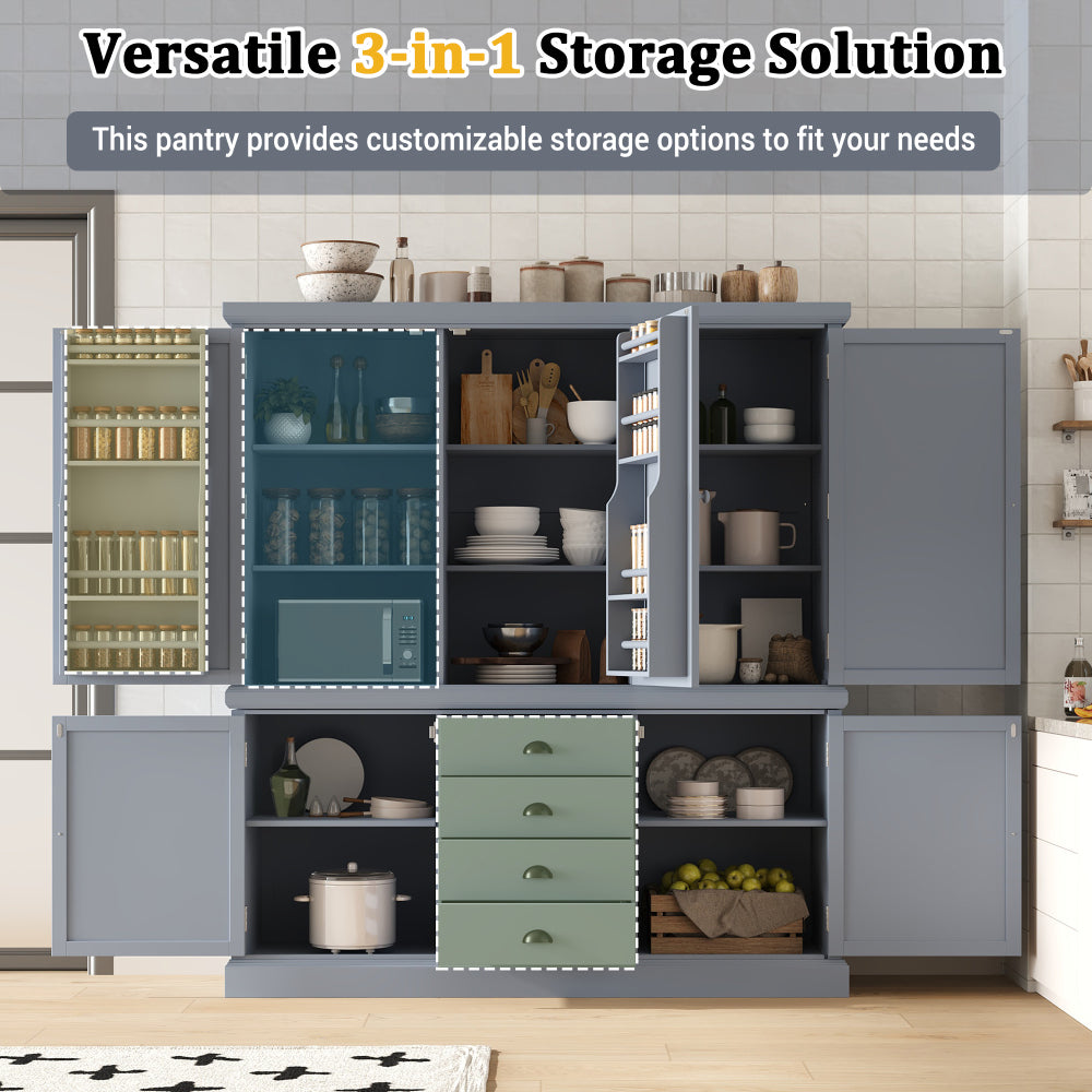 Farmhouse Pantry Cabinet, Ample Customizable Storage - TimberFlare