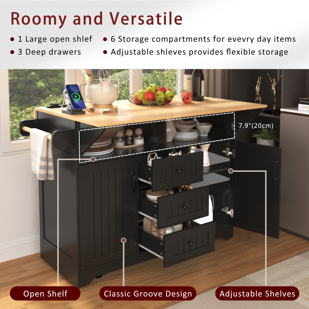 55.7'' Large Rustic Farmhouse Kitchen Island - TimberFlare