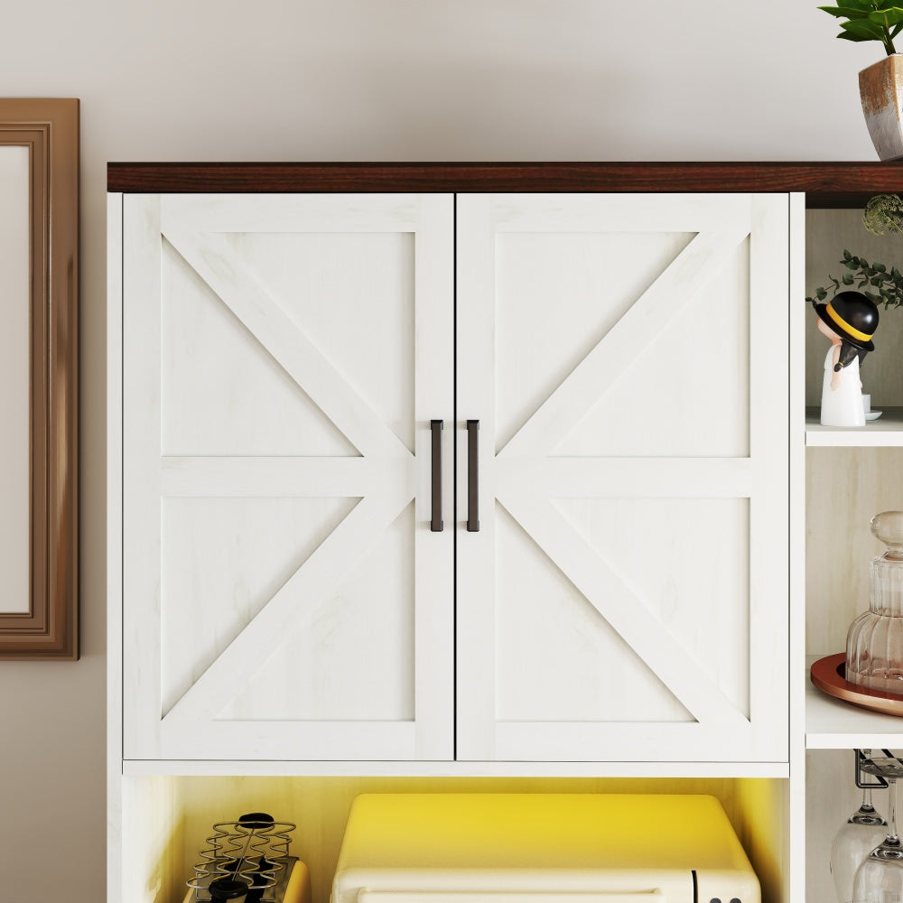 Farmhouse Pantry Hutch with Power Station & RGB Lighting - TimberFlare