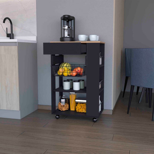 Kitchen Cart Shelton Kitchen Cart with Drawer, Shelves & Wheels - TimberFlare