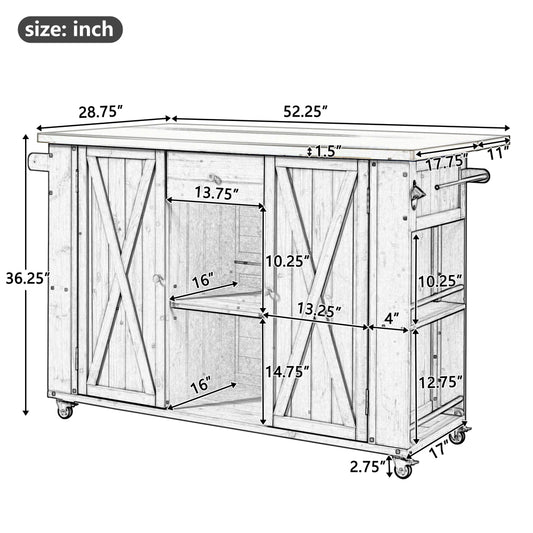 Outdoor Kitchen Island Fir Wood with Stainless Steel Top, Storage & Bottle Opener - TimberFlare