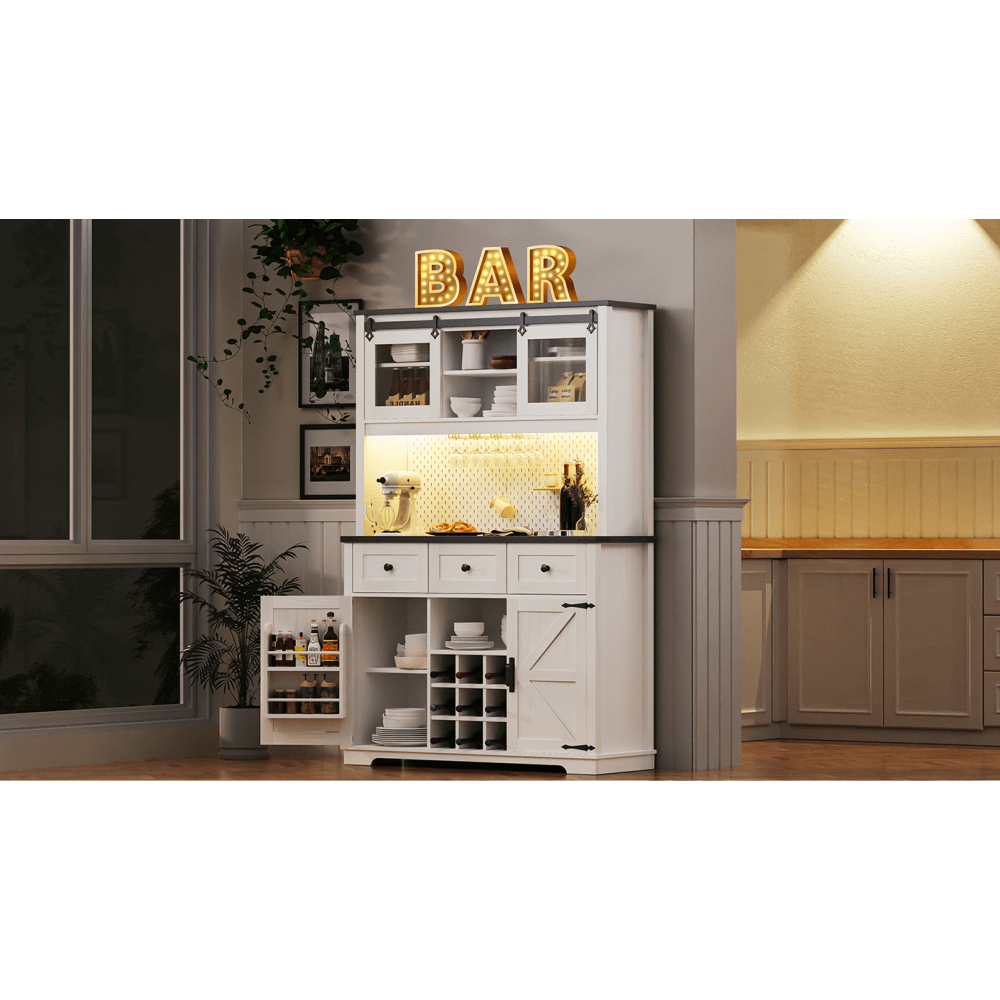 White Oak Smart Farmhouse Hutch with Power Station & Pegboard - TimberFlare
