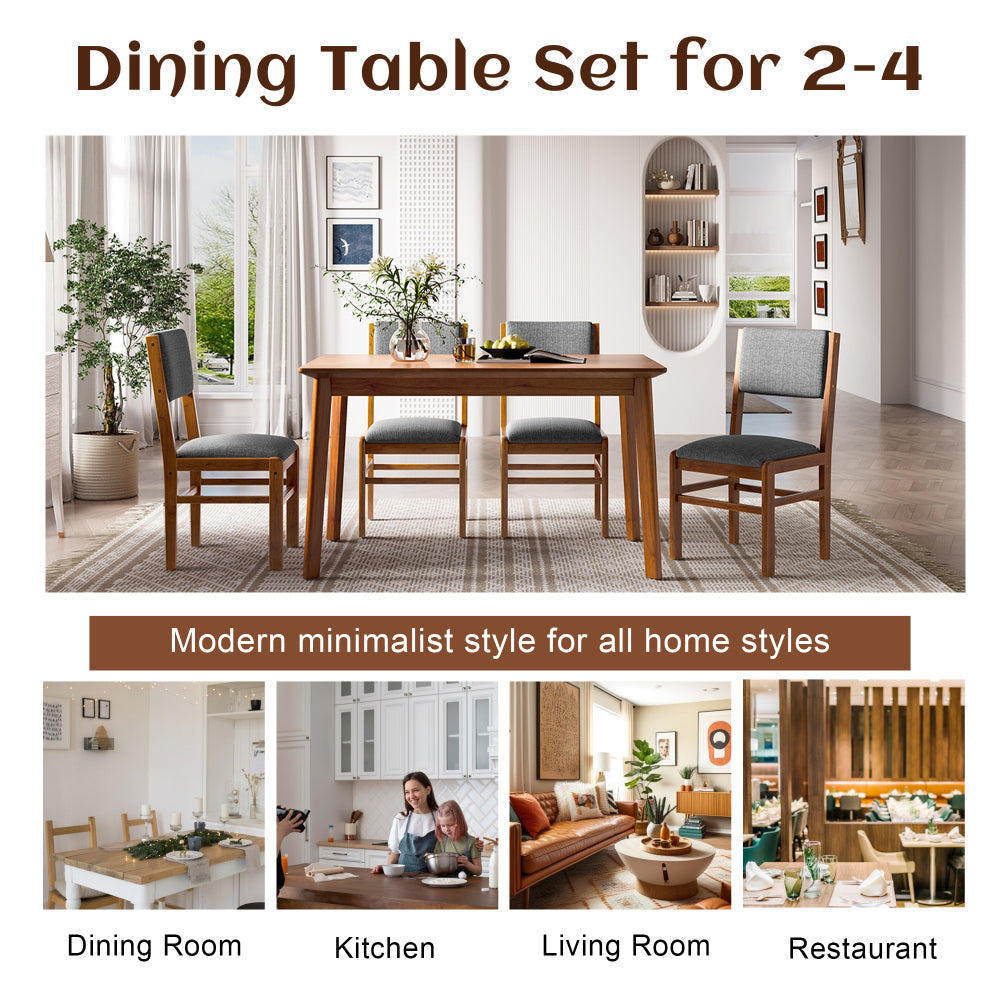 Dining Table Set 5-Piece with Upholstered Chairs - TimberFlare