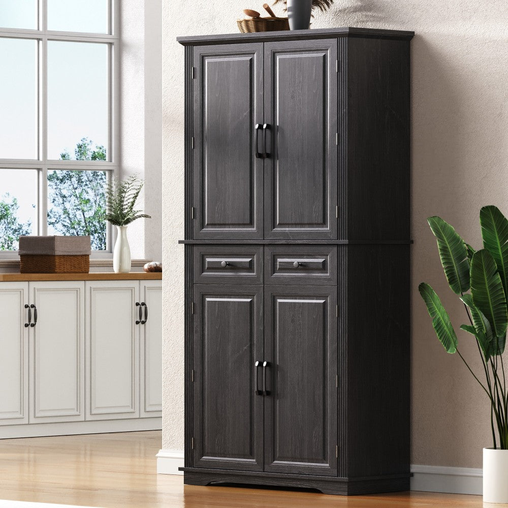 Walnut Pantry Cabinet with Pull-Out Shelves & Door Racks - TimberFlare