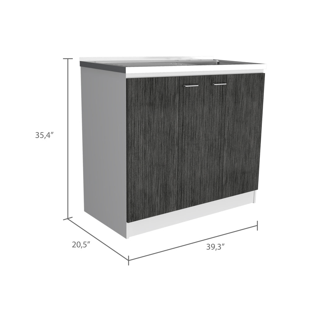Bar Cabinet with Integrated Sink & Stainless Steel Top, Black - TimberFlare