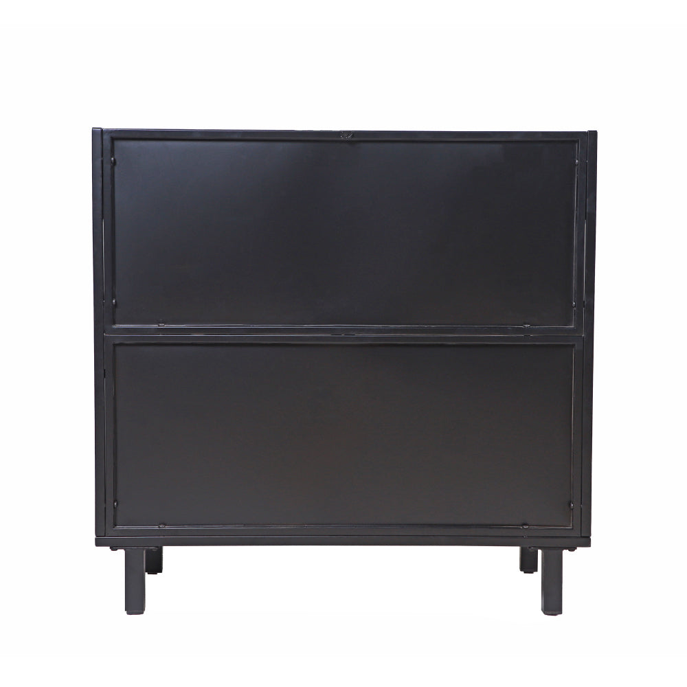 Industrial Flip-Top Sideboard Cabinet with Fluted Glass Doors - TimberFlare