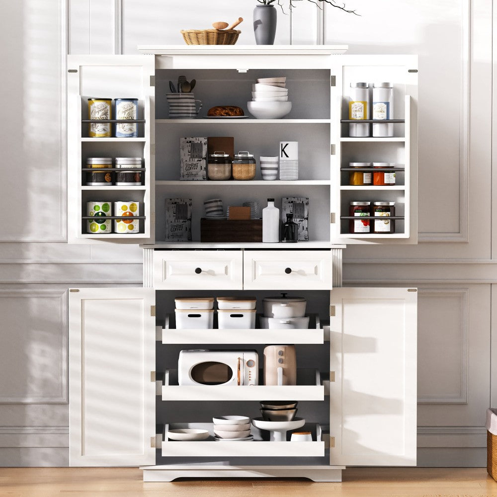 Walnut Pantry Cabinet with Pull-Out Shelves & Door Racks - TimberFlare