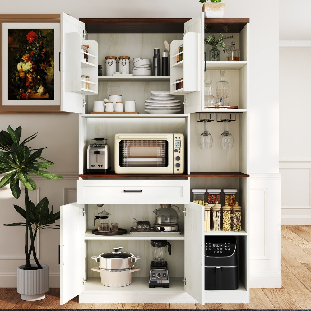 Farmhouse Pantry Hutch with Power Station & RGB Lighting - TimberFlare