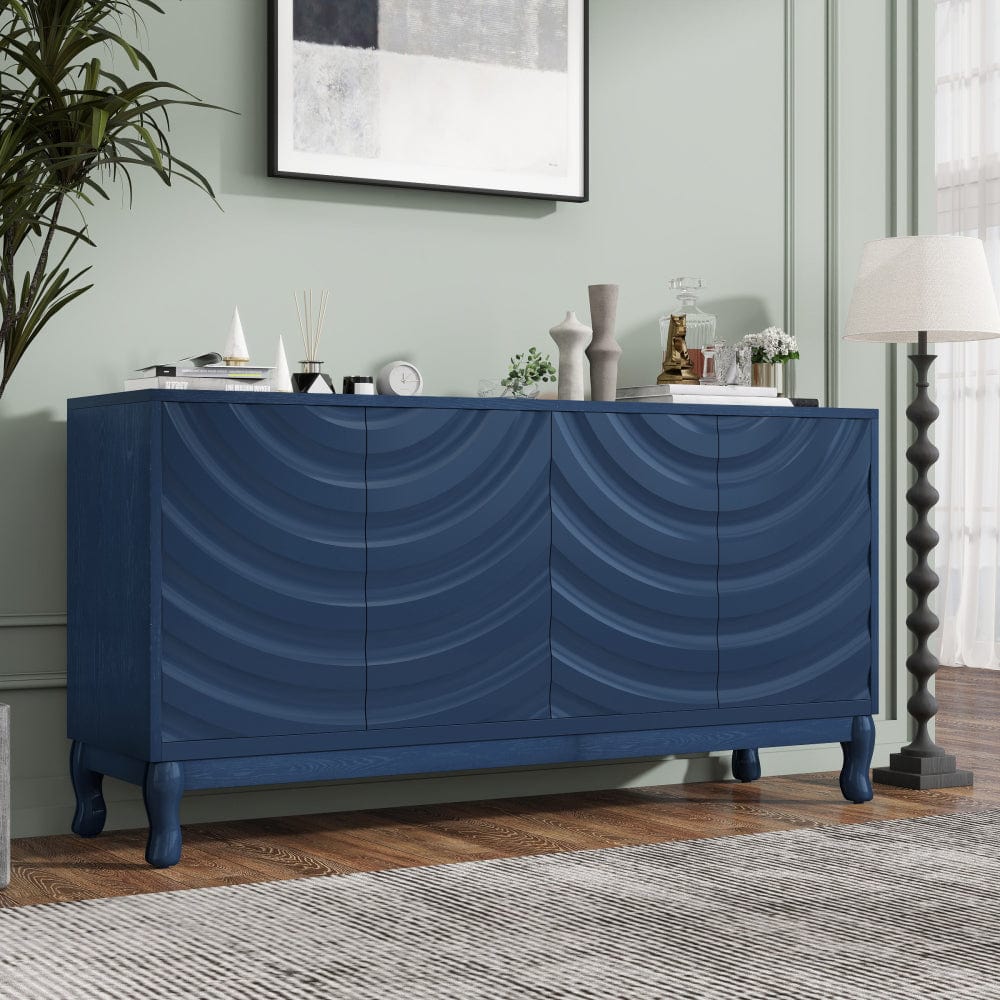 Elegant 4-Door Sideboard with Wavy Arched Doors, Adjustable Storage