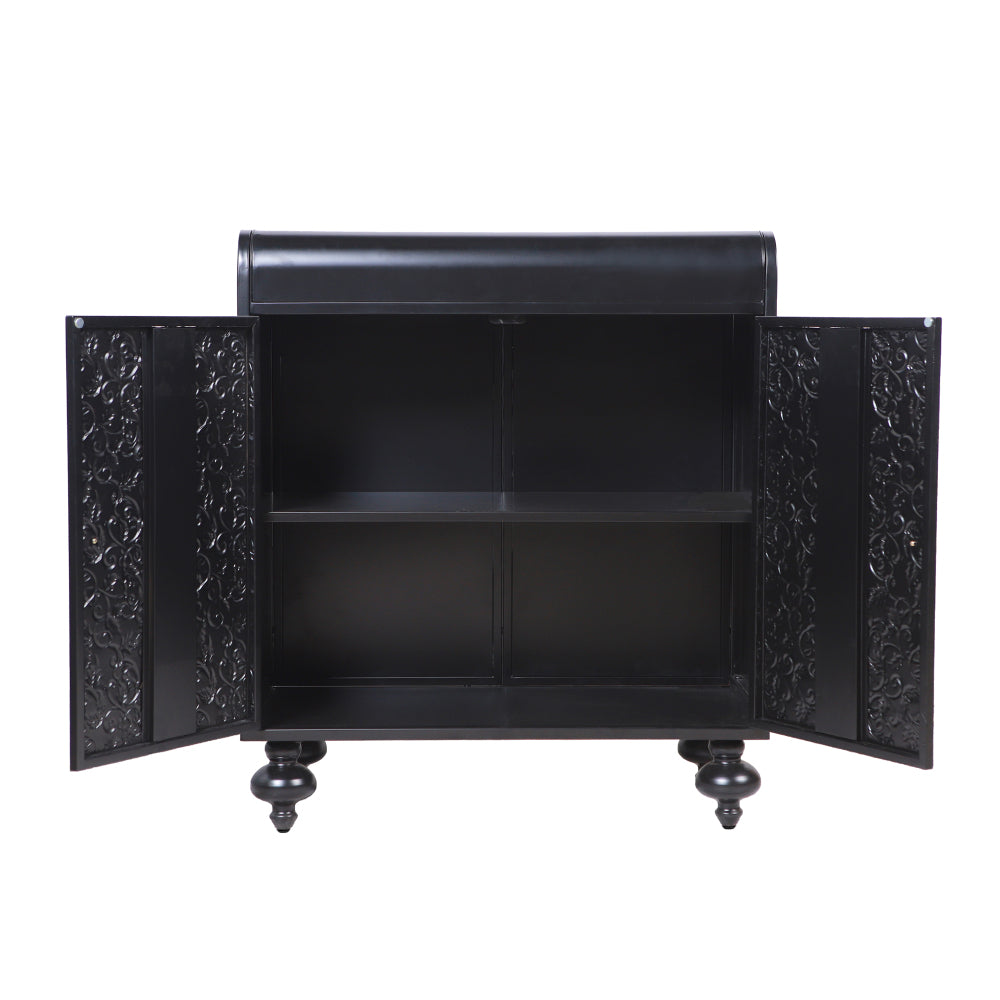Black Steel Sideboard Cabinet with Turned Legs & Coffee Bar Storage - TimberFlare