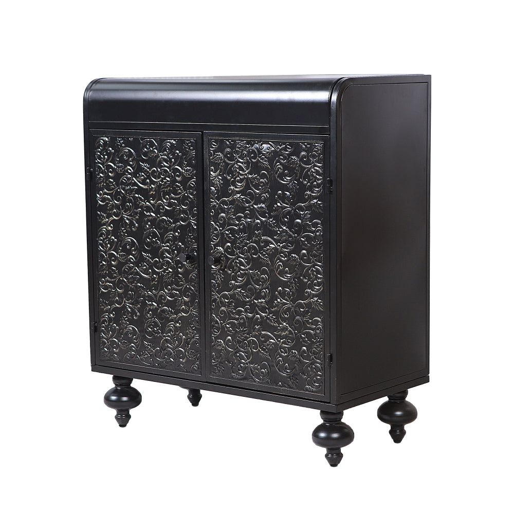 Black Steel Sideboard Cabinet with Turned Legs & Coffee Bar Storage - TimberFlare