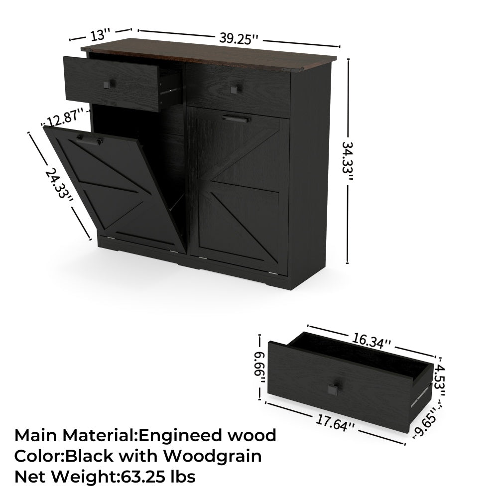 39-Inch Double Tilt-Out Trash Cabinet with Drawers - TimberFlare