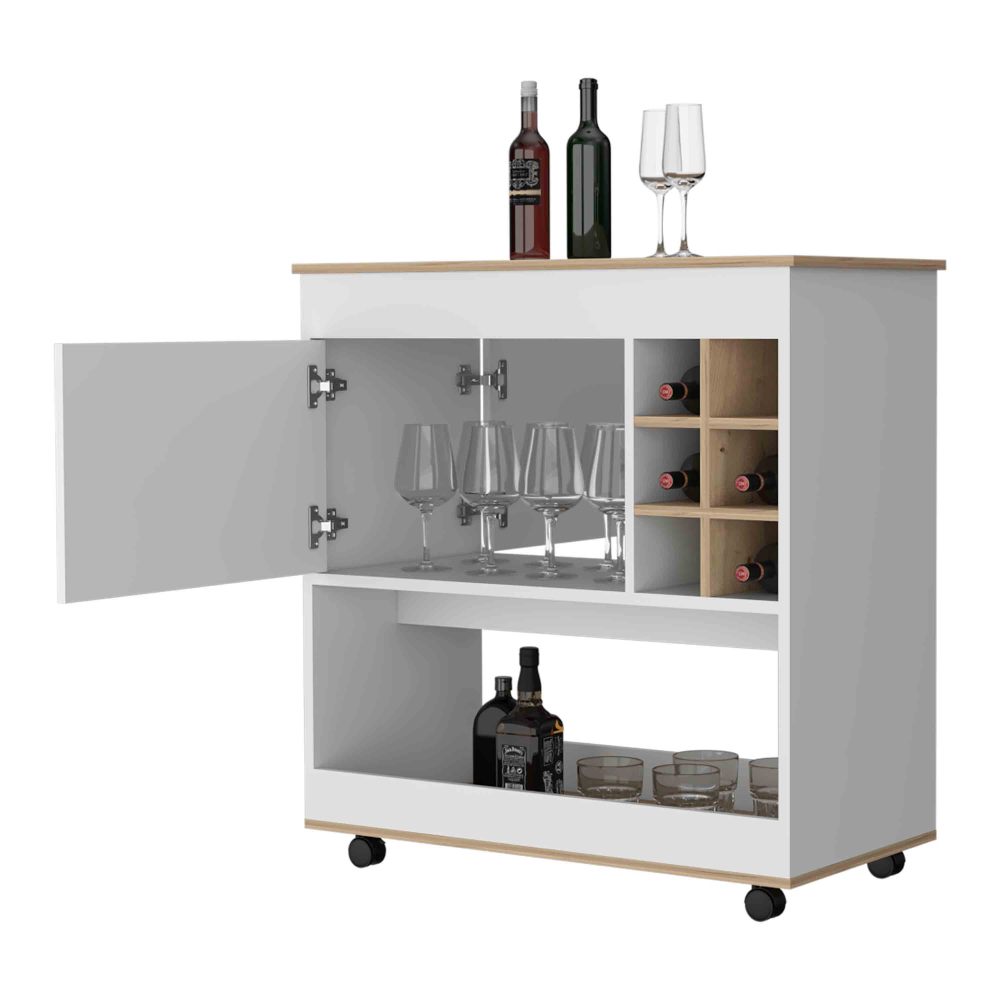 Mobile Bar Cart & Coffee Station with Wine Rack and Concealed Storage - TimberFlare
