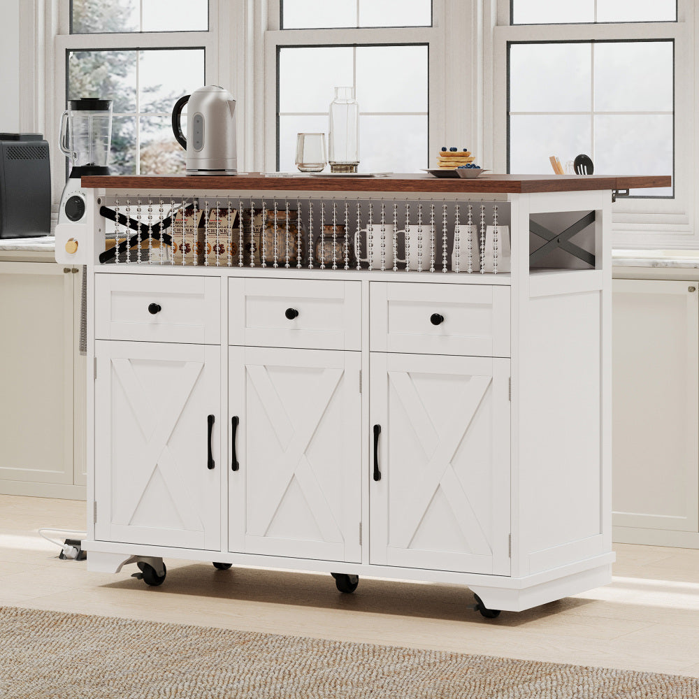 46.5 Rolling Kitchen Island with Drop Leaf & Charging - TimberFlare