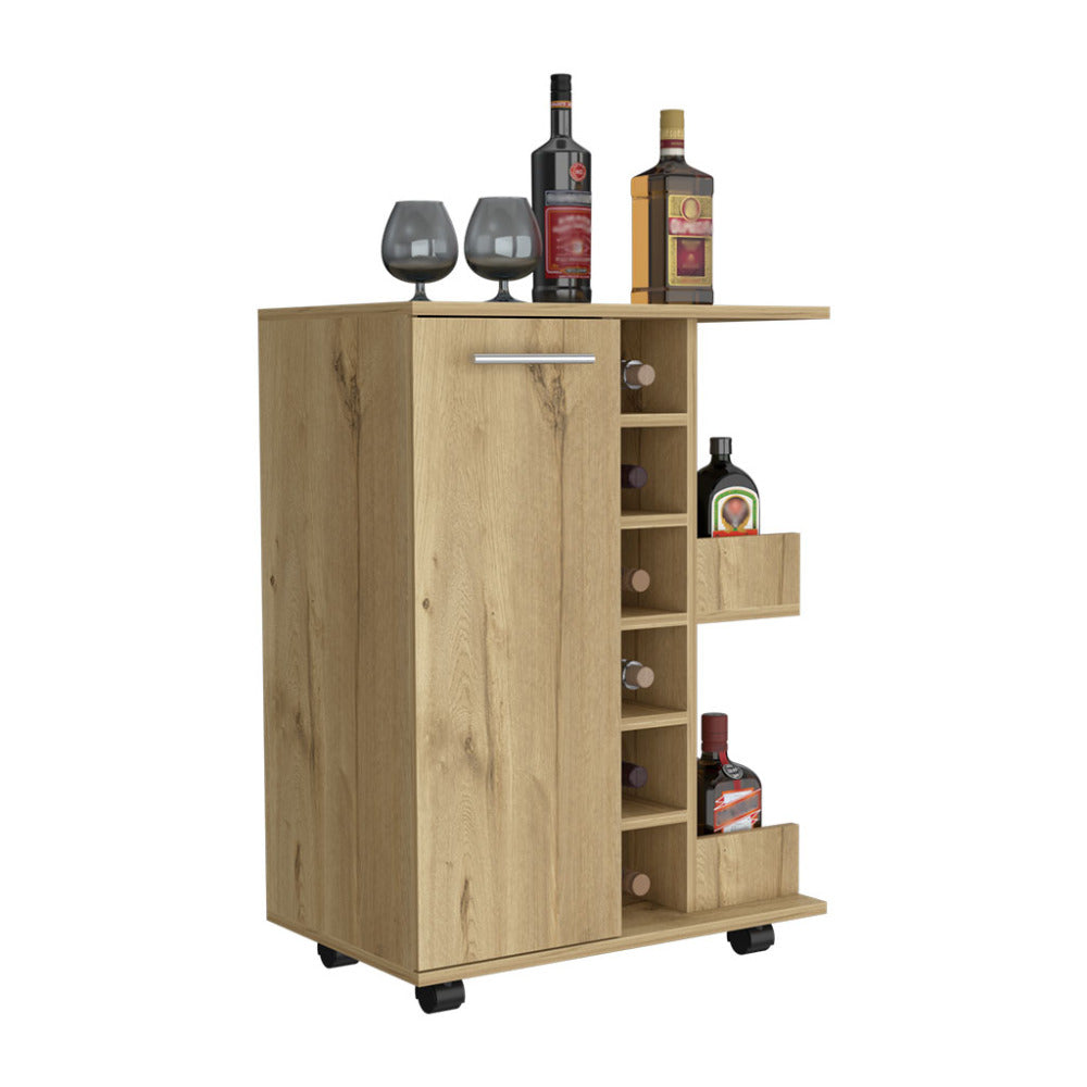 Light Gray Oak Bar Cart with Wine Storage & Cabinet - TimberFlare
