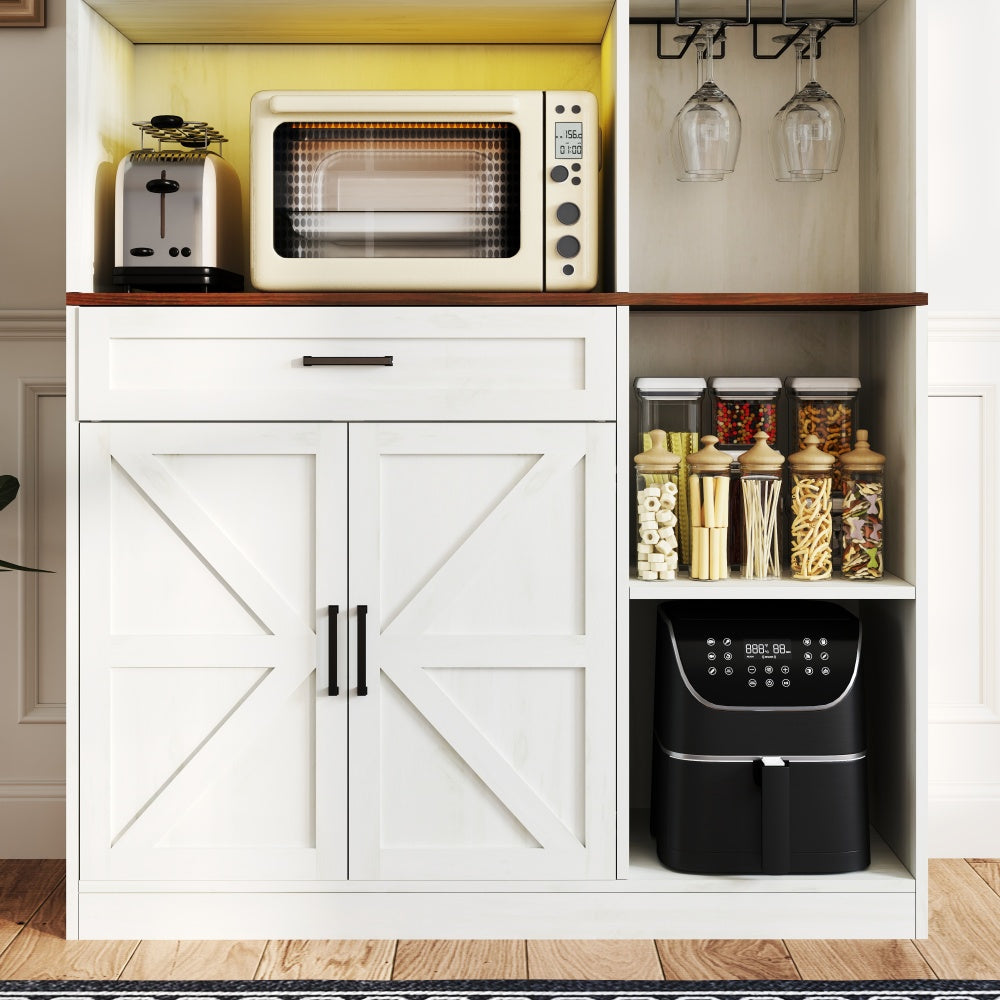 Farmhouse Pantry Hutch with Power Station & RGB Lighting - TimberFlare