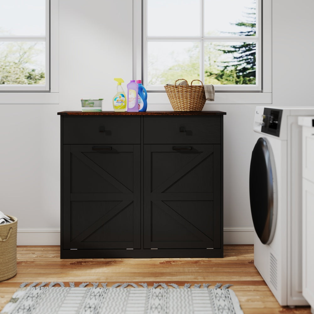 39-Inch Double Tilt-Out Trash Cabinet with Drawers - TimberFlare