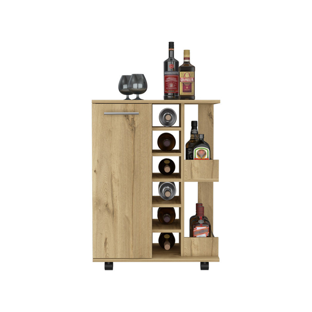 Light Gray Oak Bar Cart with Wine Storage & Cabinet - TimberFlare