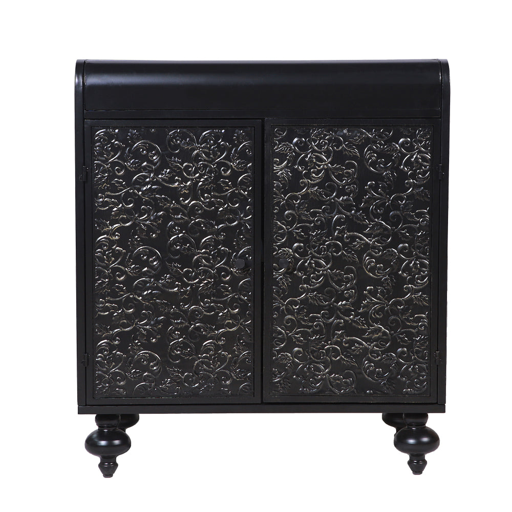 Black Steel Sideboard Cabinet with Turned Legs & Coffee Bar Storage - TimberFlare