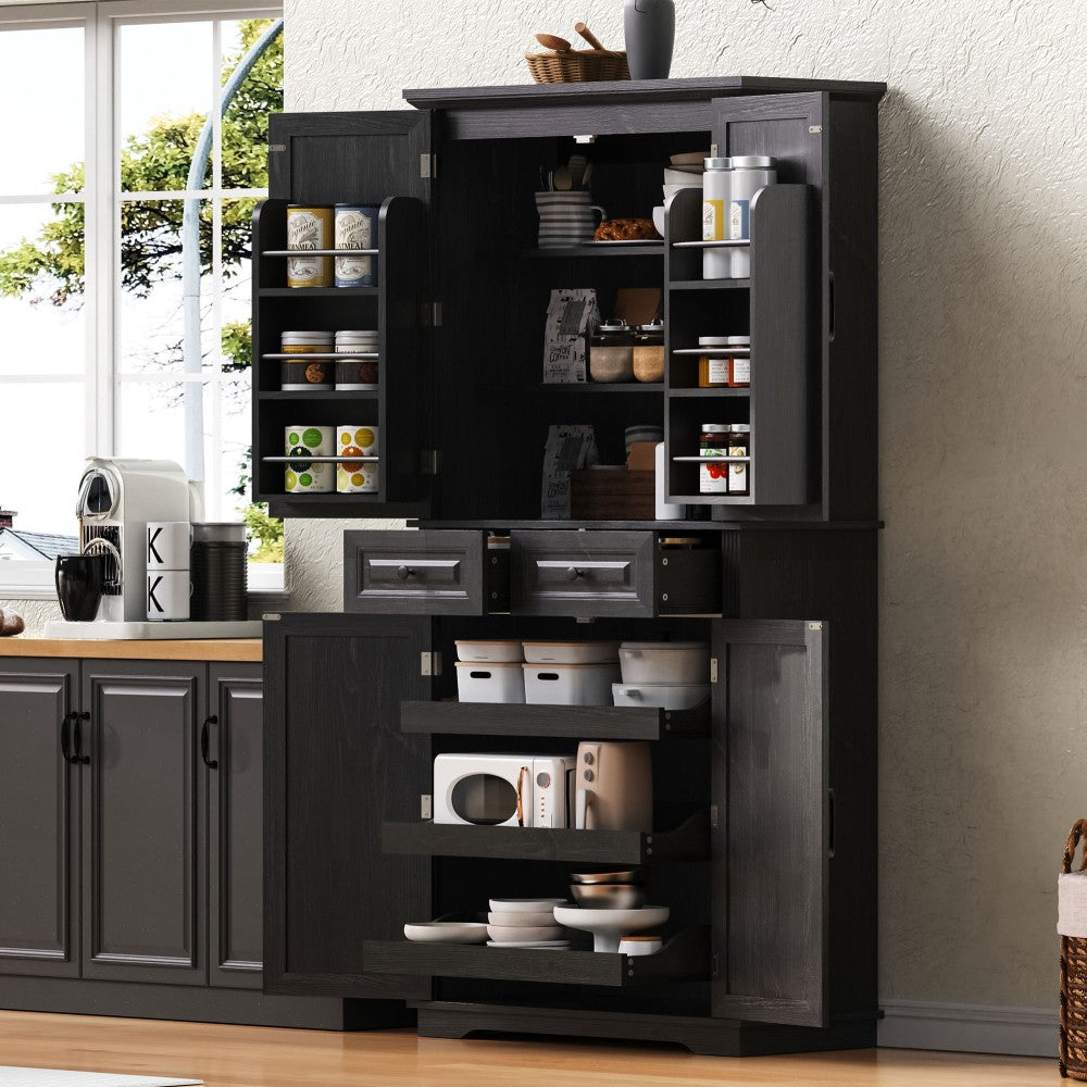 Walnut Pantry Cabinet with Pull-Out Shelves & Door Racks - TimberFlare