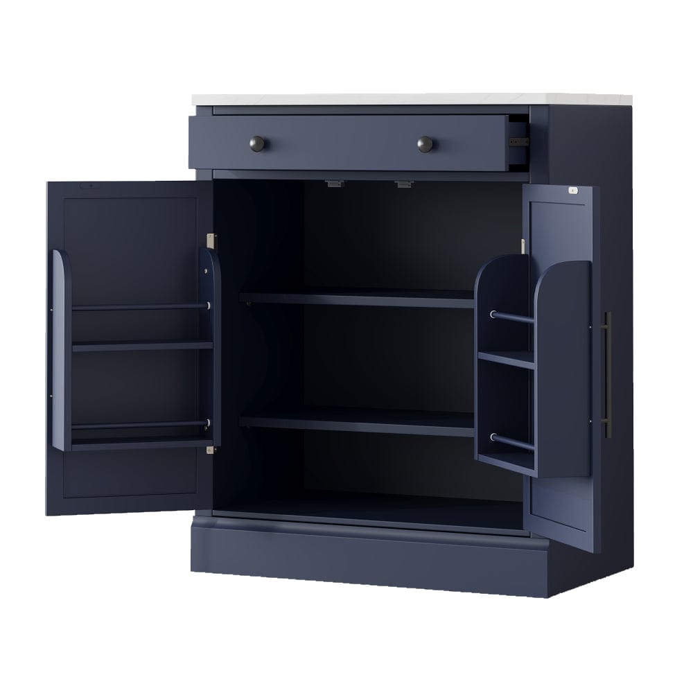 Modern Sideboard Cabinet with Faux Marble Top & Gold Accents - TimberFlare