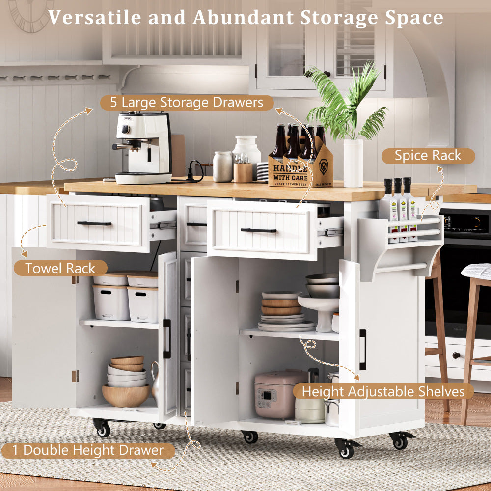 56.5" Rolling Kitchen Island with Charging - TimberFlare